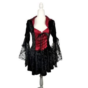 Halloween Women's Sexy Wench Pirate Countess Vampire Crushed Velvet Mini Dress M